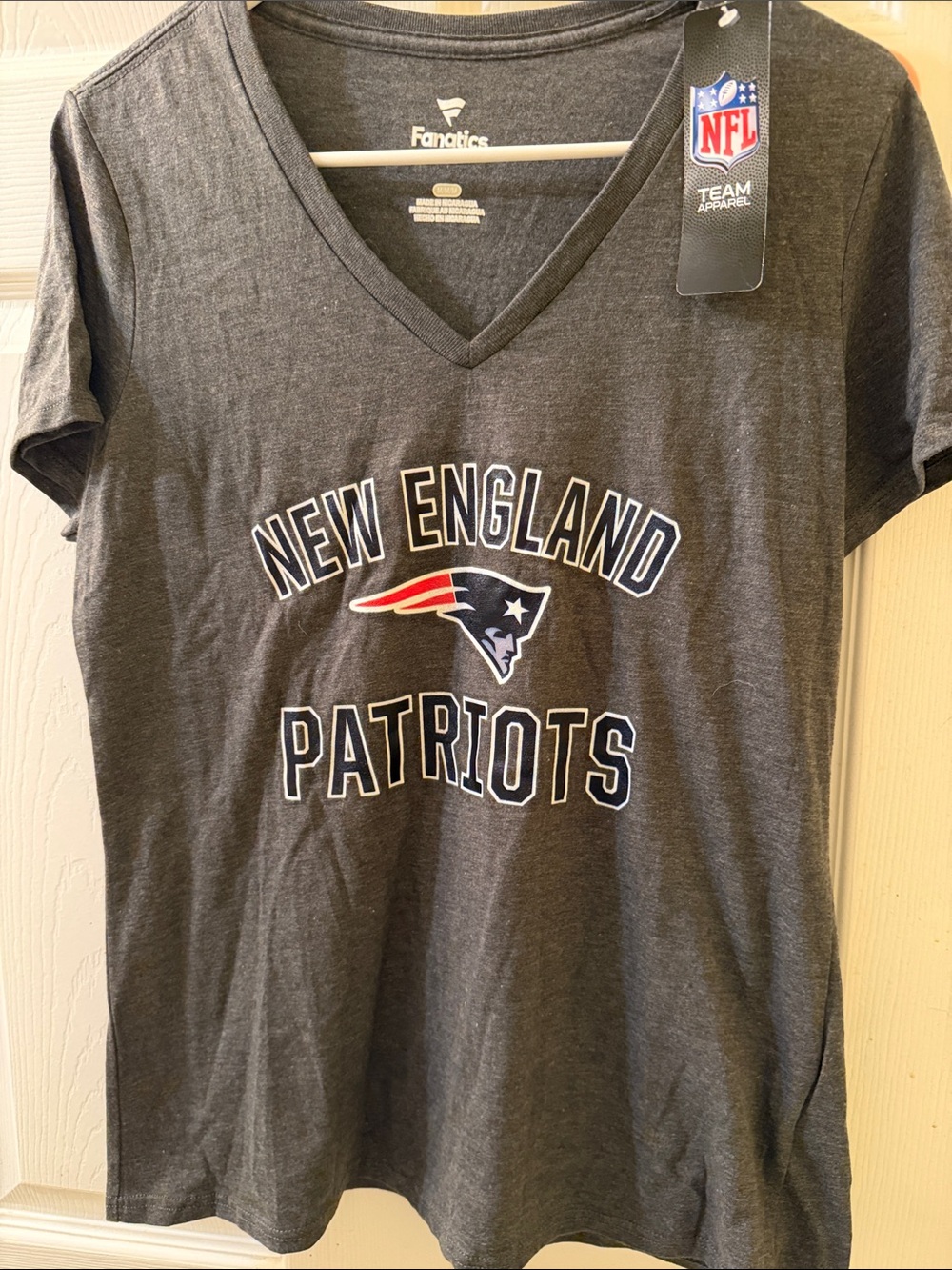 Fanatics Charcoal New England Patriots V-Neck Tee